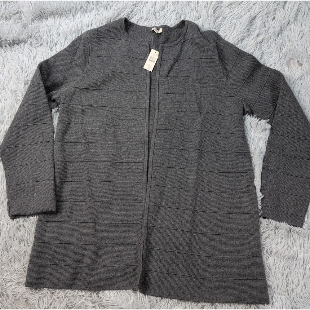 Talbots Sweater Womens M Gray Cardigan Open Front Preppy Comfort New